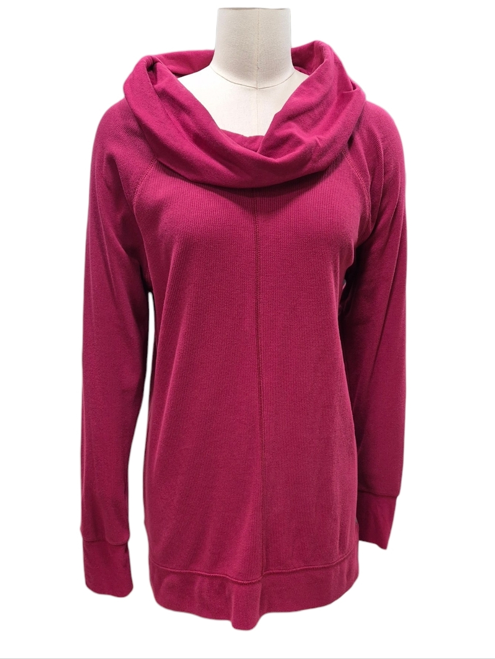 Eddie Bauer tunic top women's XL red waffle knit ribbed raglan sleeves cowl neck